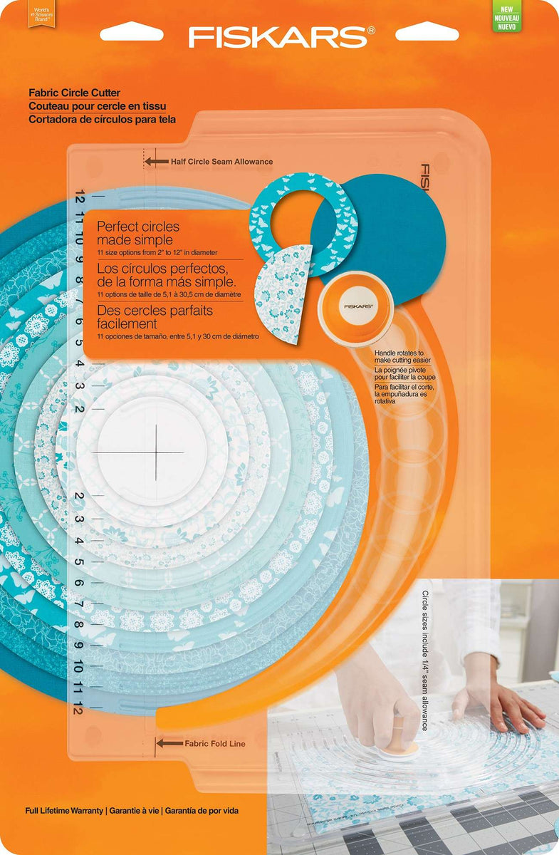 NEW FISKARS FABRIC CIRCLE CUTTER WITH ROTATING HANDLE 2 TO 12 DIAMETER