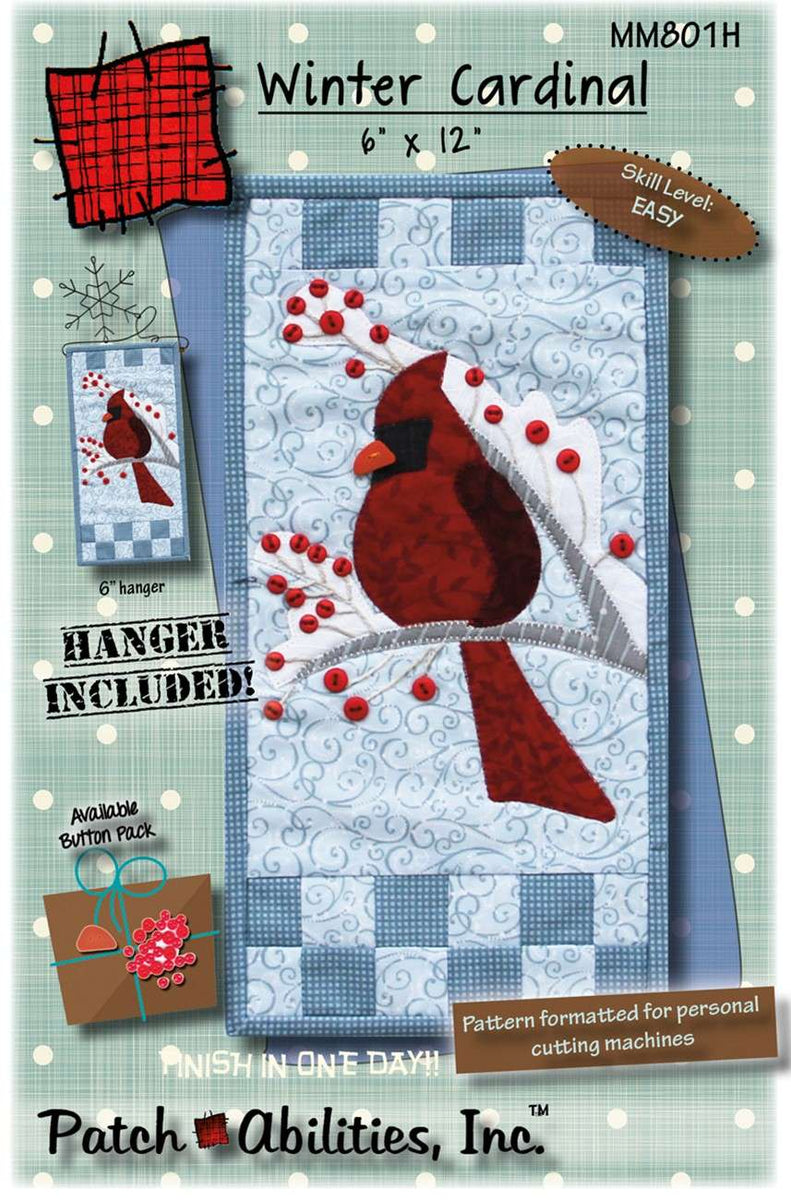Winter Cardinal Quilt Pattern with Hanger by Patch Abilites. Keepsake