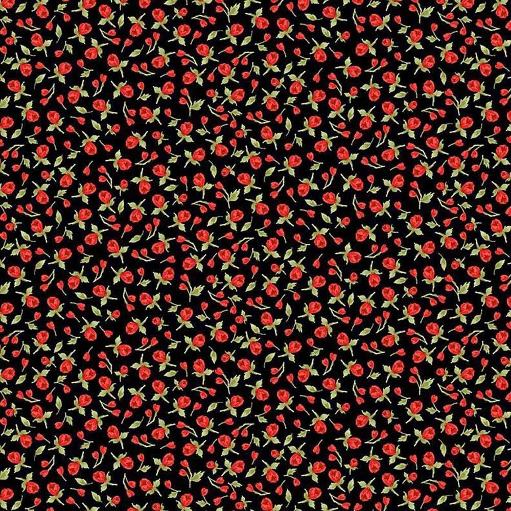Timeless Treasures Vintage Rose Tiny Cute Roses Black Yardage Keepsake Quilting