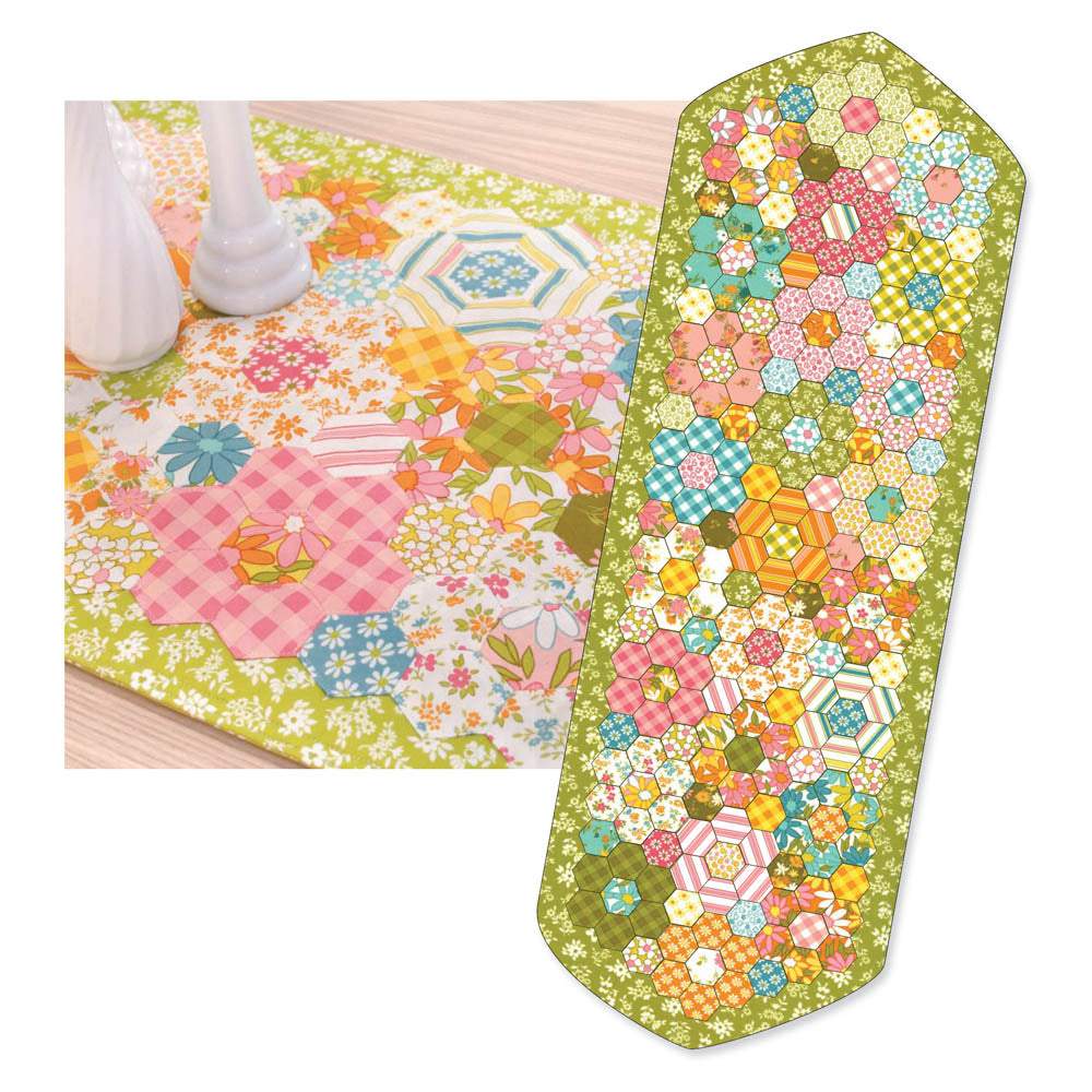Moda Fabrics - A Blooming Bunch Groovy Hexie Runner pattern - FREE download