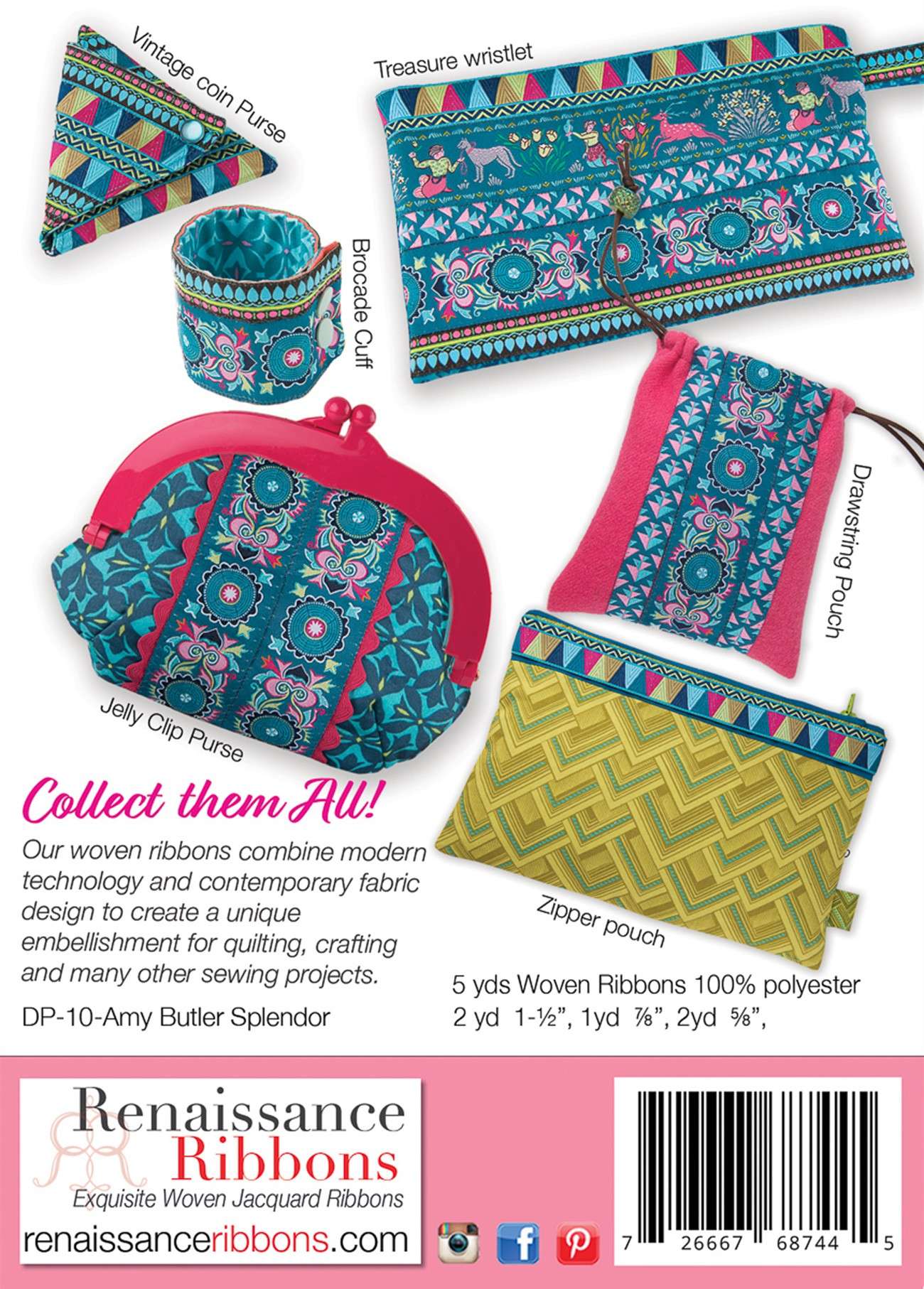 Renaissance Ribbons Amy Butler-Splendor-Designer Pack Ribbons, Assorted