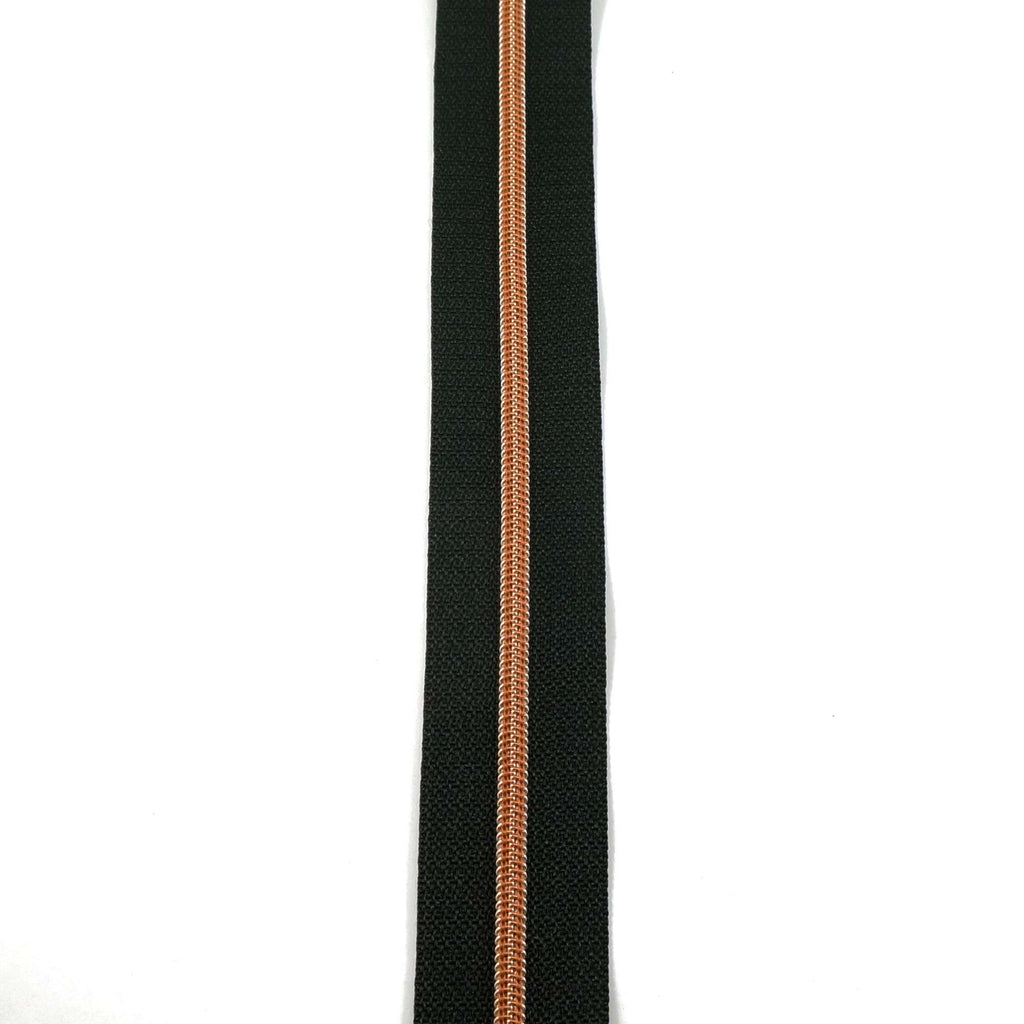 Emmaline #5 Zippers-by-the-Yard - Black with Copper