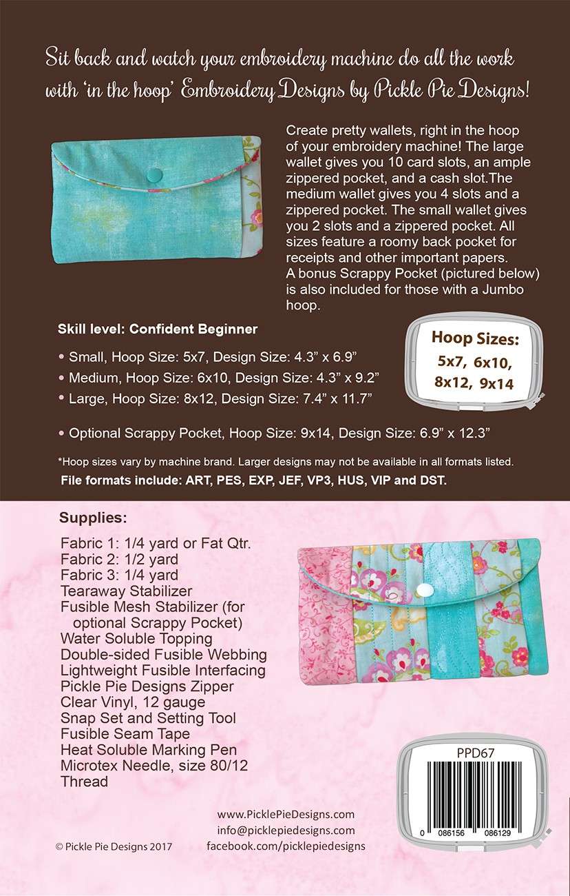 Wonderful Wallets In The Hoop Machine Embroidery Design CD by Pickle P ...