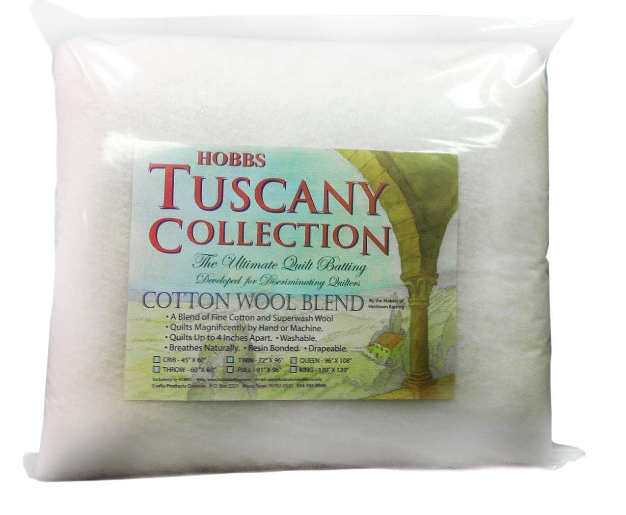 Hobbs Tuscany 20% Wool 80% Cotton Batting Twin 72in X 96in – Keepsake  Quilting