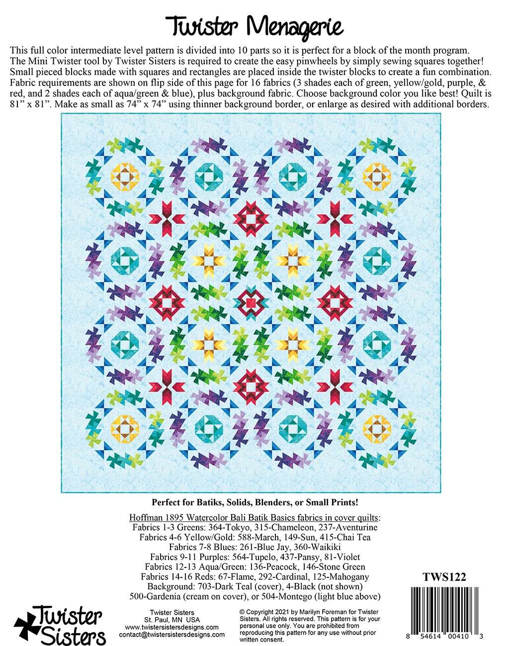 Twister Menagerie BOM Pattern - Pattern Only – Keepsake Quilting