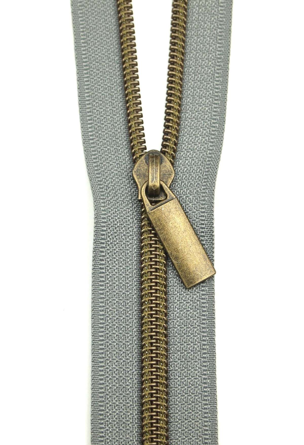 Sallie Tomato #5 Nylon Zippers & Pulls - Grey with Antique Coil